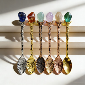 Cuchara de Cristal Natural al por Mayor, Cuchara de Metal Tallada Vintage para Altar de Brujería, Postre, Café y Mezclas - Product Image 4