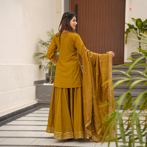 Traditional Women's Mustard Chiffon Salwar Kameez Set With Embroidered Dupatta Daily Wear Ethnic Outfit Spring Summer - Product Image 4
