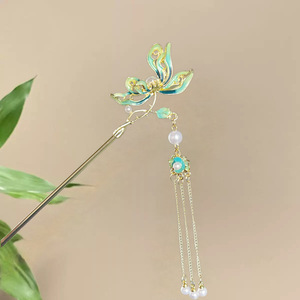 Bâtonnet à cheveux classique en forme de lotus <span class=keywords><strong>avec</strong></span> <span class=keywords><strong>perle</strong></span>, épingle à <span class=keywords><strong>chignon</strong></span> plaquée or pour femmes, accessoires de coiffure chinois Hanfu - Product Image 6