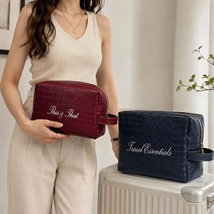 Reusable Crocodile Texture PU Leather Cosmetic <b>Case</b> Zipper <b>Makeup</b> Storage Bag Personalized Embroidery for Travel - Product Image 3
