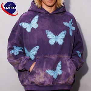 QZFSO personnalisé 100% coton en détresse Vintage lavé à l'acide brodé Streetwear hommes Boxy pull recadrée graphique à capuche - Product Image 1