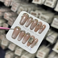Nuevo Diseño Personalizado de Uñas Postizas Cortas de Cobertura Completa, Uñas Francesas en Forma de Almendra, Juego de Uñas Postizas