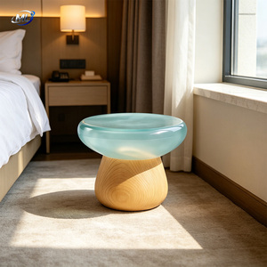 ML Transparent Resin Mushroom <b>Stool</b> With Natural Wood Base Modern Home Furniture Scandinavian Design - Product Image 2