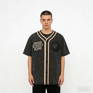 Proveedor OEM/ODM <span class=keywords><strong>de</strong></span> Camisetas Streetwear: <span class=keywords><strong>Camiseta</strong></span> <span class=keywords><strong>de</strong></span> Béisbol Hoop Street King para Hombre, Parche <span class=keywords><strong>de</strong></span> Baloncesto 3D, Lavado Vintage - Product Image 3