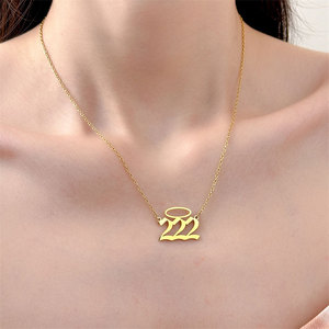สร้อยคอเลข 222 สแตนเลส 316L ชุบทอง 14k 18k PVD สำหรับผู้หญิง ขายส่ง - Product Image 1