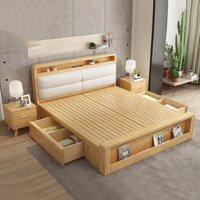 Muebles de Dormitorio 2026, Cama de Lujo con Estructura de Madera, Cama Matrimonial con Almacenamiento, Cama King Size