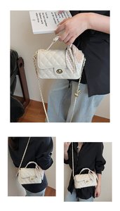 여성용 퀼트 PU 크로스바디 백, 실크 스카프 핸들 미니 체인 숄더백, 데일리용 턴락 새첼 퍼스 - Product Image 5