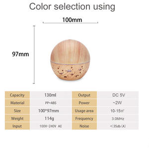 Humidificador Redondo con Acabado Madera YX-021Y, 100x97mm, Difusor de Aroma con Luz Nocturna, Alimentado por USB, para Uso Doméstico - Product Image 1