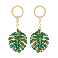 Porte-clés personnalisé en forme de feuille de Monstera, breloque en résine acrylique, veine métallique dorée, alliage de zinc fait main, impression UV, OEM ODM, luxe, anniversaire