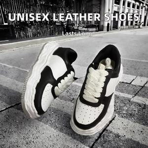 Zapatillas de cuero blancas y negras para mujer y hombre, de malla, casuales, cómodas, sin cordones, térmicas, de caña baja, para skateboarding, a la moda, deportivas. - Product Image 3