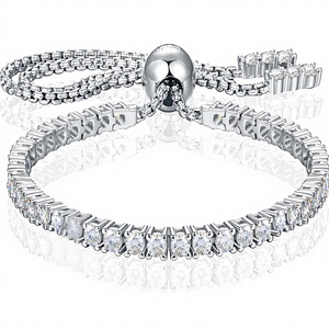 Moissanite Tennis <b>Bracelet</b> <b>Adjustable</b> <b>Bracelet</b> White Gold Plated Sterling Silver Tennis <b>Bracelet</b> Moissanite <b>Bracelet</b> - Product Image 1