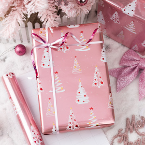Pink Christmas Tree <b>Pattern</b> Wrapping <b>Paper</b> Roll 80GSM Metallized Coated Double Side Eco-Friendly Gift Packaging - Product Image 1