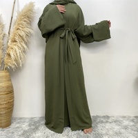 1956 #   Ensemble 3 pièces tendance printemps-été : robe intérieure sans manches, cardigan et hijab – Tenue Abaya élégante pour femme pour l'Aïd
