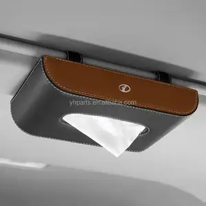 Customized Logo Car Leather Tissue Paper Box Tissue Paper Towel Sets Car Sun Visor Box Holder Auto Interior Storage Removable