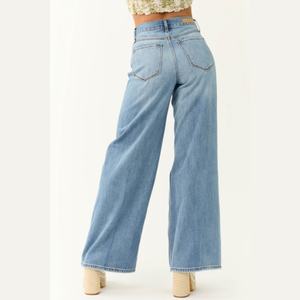 Jeans de Pierna Ancha con Cintura Alta y Logotipo Personalizado, Pantalones Vaqueros Desgastados Azules Vintage para Mujer, Más Vendidos - Product Image 2