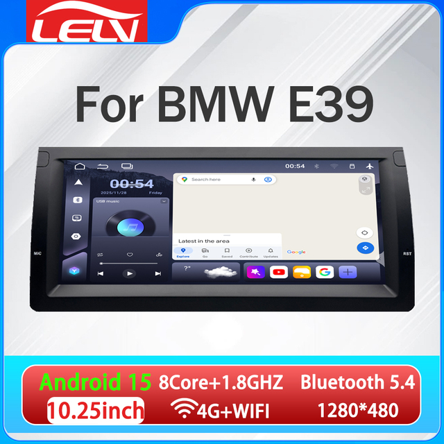 LELV  Android 15 Car Radio for BMW E39 (1995-2002)-GPS Android Auto Wireless Stereo Touchscreen Built-in WiFi Hi-Res Audio