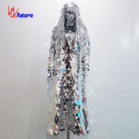 Argent échasses Walker Miroir Costume pour Performance DJ Cosplay Femme Spectacle Danse Fête Carnaval Halloween Noël Miroir Costume