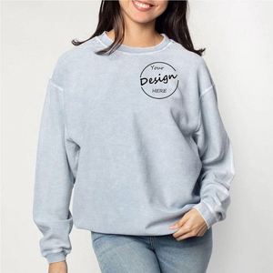 Venta al por mayor Vintage Ferry Fleece Plain Blue Flip bordado lentejuelas pulóver cuello redondo Sudadera Mujer sudaderas con capucha - Product Image 5