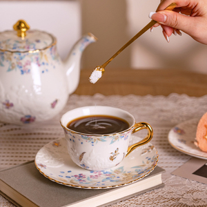 Ceramic Tea <b>Set</b> - Pastel Floral Embossed <b>Teapot</b> with Sugar Bowl <b>and</b> Creamer - Product Image 6