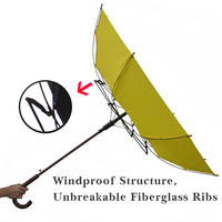 Parapluie de marche droit jaune coupe-vent en pongé - Cadeau d'affaires léger à ouverture automatique