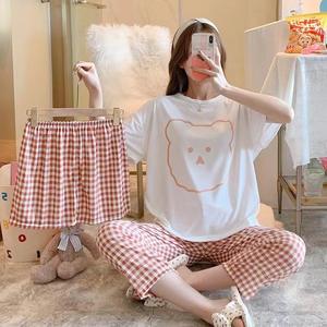 Vente flash : Ensembles de pyjamas mignons pour femmes, 3 pièces, prix bas, pyjamas pour femmes avec manches courtes, col rond, vêtements de nuit, vêtements de maison - Product Image 2