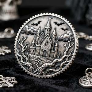 เหรียญแบบไม่มีริบบิ้นสำหรับสะสมลึกลับลายปราสาทต้นไม้ที่ตายแล้วดีไซน์แบบกอธิคสำหรับเหรียญแกะสลักโลโก้ได้ตามต้องการ - Product Image 2