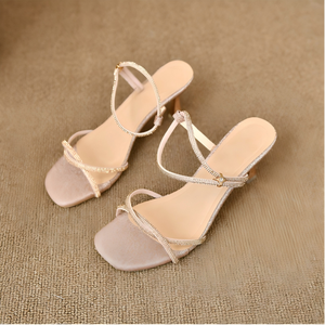 Women's Sandals Rhinestone Straps Square <strong>Toe</strong> 35-41 Convertible Shoes OEM <strong>Support</strong> No-slip Rubber Sole Dating Commute Party Daily - Product Image 3