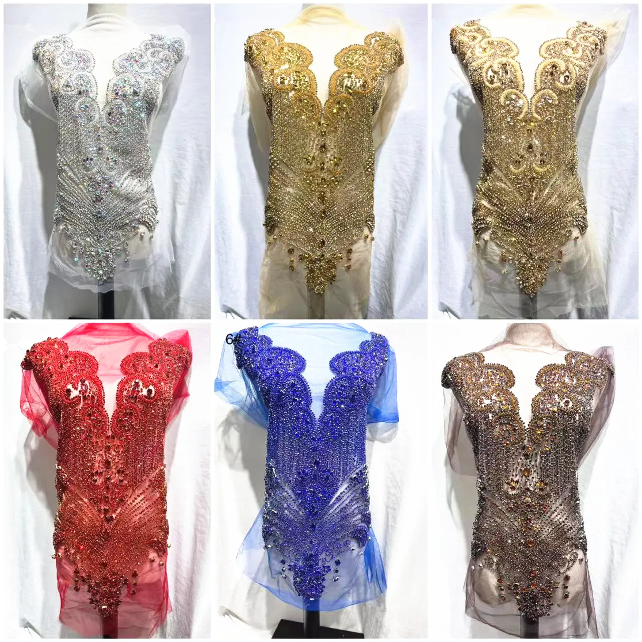 Sparkling Big Bling Pieces Sew on Crystal Rhinestone Full Body Bodice Rhinestone Applique For Prom Party Dress
