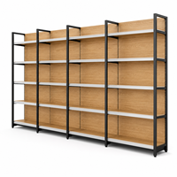 Étagère de présentation modulaire en acier léger à grain de bois pour supermarché, épicerie, revêtement en poudre époxy, réglable