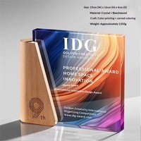 Cérémonie de remise des prix d'entreprise, souvenir d'entreprise, base en bois de hêtre, impression UV couleur intégrale, logo personnalisé, trophée en verre carré, trophée en bois