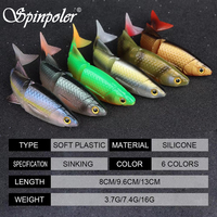 Leurre de pêche souple Spinpoler 3,7g 7,4g 16g 3D Swim Jack Bait 3 sections Plastiques artificiels imprimés Swimbait Tackle d'eau salée