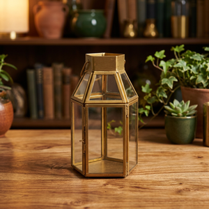 Decorative <b>Lantern</b> made with <b>Brass</b> & mirror/ glass used for home decor showcase & storage Supplier from India - Product Image 1