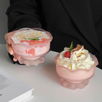 Coupe à dessert en verre rose en forme de tige de fleur pour crème glacée, pouding, yaourt et bol de petit-déjeuner esthétique pour céréales