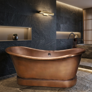 Baignoire ovale autoportante en cuivre martelé sans couvercle, couleur marron antique, pour la maison et l'hôtel - Artisanat indien - Product Image 1