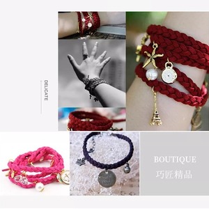 Korean deerskin <b>rope</b> DIY jewelry craft materials, three-strand braided <b>rope</b>, multi-layer pendant leather <b>rope</b> bracelet, leather - Product Image 4