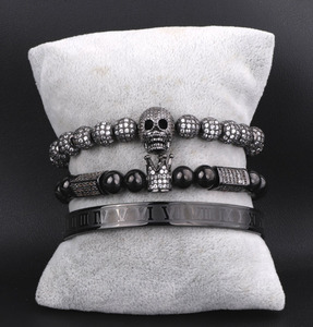 Роскошный золотой череп очарование с Pave CZ нержавеющая сталь макраме браслет набор JBS11090 модный браслет бусины - Product Image 4
