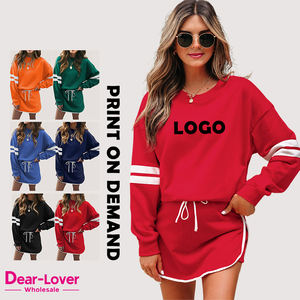 Dear-Lover Vente en gros Impression à la demande Logo personnalisé OEM ODM Varsity Stripe Detail Casual Knit Two Piece Women Mini Plinthe Set - Product Image 1