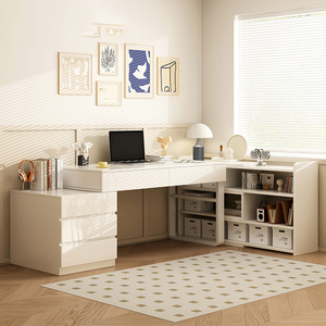 <span class=keywords><strong>Scrivania</strong></span> a L con Cassettiera di Dimensioni Personalizzabili per Appartamenti Piccoli, Tavolo da Studio con Sedia per Camera da Letto e Soggiorno per Ragazze - Product Image 5