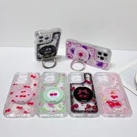 Coque de téléphone portable hybride transparente antichoc avec support rotatif, motif cerise scintillante, pour iPhone 17 16 15 14