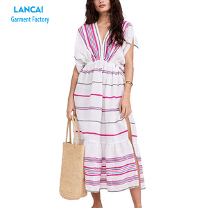 ชุดเดรสแม็กซี่แขนสั้นสำหรับผู้หญิงชุดเดรสลำลองพิมพ์ลายทาง - Product Image 1