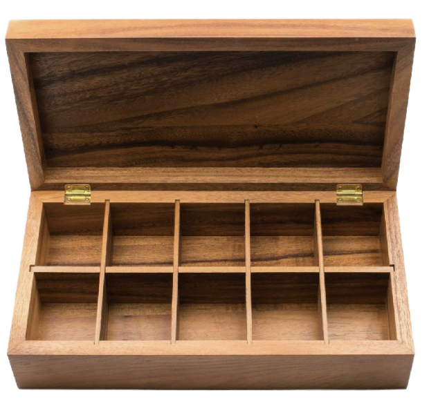 Tea and Coffee Packaging Box with Compartments, Solid Wood Storage, Rectangular Flip-Top Design, Black Walnut Wood