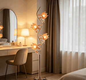 Lámpara de Pie LED Moderna con Diseño de Flor de Loto, Pantalla de Cristal y Hierro Forjado Rosa, Luz de Pie E26 con Decoración Estética para Sala de Estar - Product Image 4
