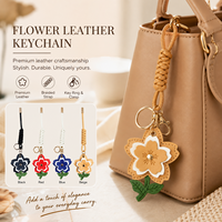 Breloque de sac en cuir souple motif fleur, design superposé, en cuir véritable de luxe, porte-clés haut de gamme pour femme, cadeau B2B