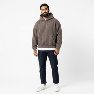 Pullover Boxy Thick Fleece 100% Cotton Zipper Hoodie No String Regular Fit Distressed Stone Washed Blank Hoodies Hombres - Product Image 1