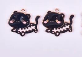 Gothic Cat & Batエナメルペンダント,バルク合金チャーム,DIYイヤリング/ネックレス-ハロウィン/タロットジュエリー用品 - Product Image 5
