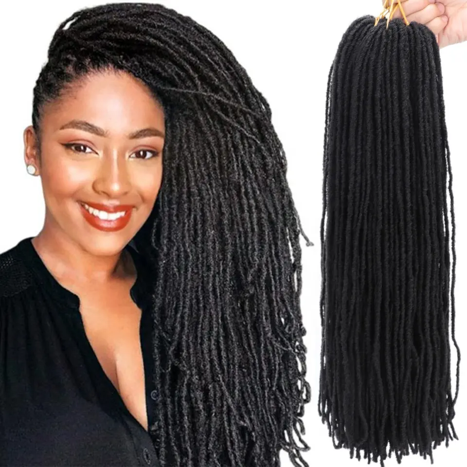 Mạnh mẽ Bán hàng nóng 18 inch tự nhiên dài Faux locs Crochet bím tóc mềm sợ tổng hợp bện tóc cho phụ nữ da đen