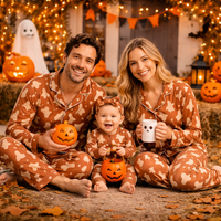 Vêtements de nuit en bambou certifiés GOTS, pyjamas assortis pour la famille à l'occasion d'Halloween, ensemble de vêtements de nuit légers, combinaison à fermeture éclair pour bébé, impression personnalisée