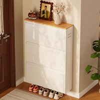 IYANEN Moderno Mueble Zapatero Abatible para Sala de Estar, Estructura de Acero Completa con Parte Superior con Diseño de Madera, Estante de Almacenamiento de Zapatos Estrecho que Ahorra Espacio