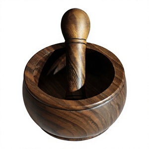 Ensemble mortier et pilon en bois artisanal, durable et écologique, broyeur à épices, écraseur manuel, pilon pour herbes et épices, passe au lave-vaisselle et au four - Product Image 1