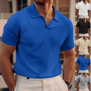 Polo pour homme à manches courtes, couleur unie, tricoté en polyester, décontracté, pour l'été - Product Image 1